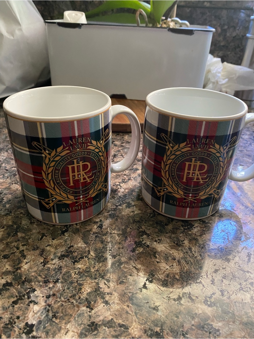 Ralph Lauren Plaid Crest Mug Set in Red, Green, Blue, Black